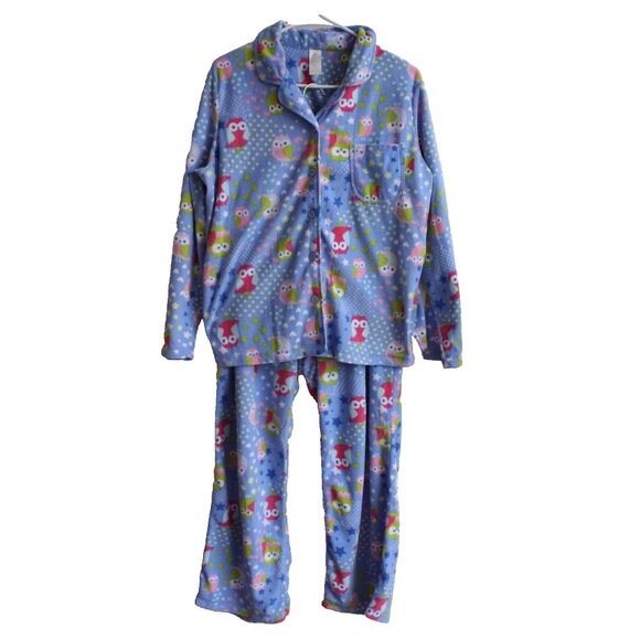Covington Owls Women's Large Soft Fleece Pajama Set Button Up Top and Pants - Picture 1 of 5